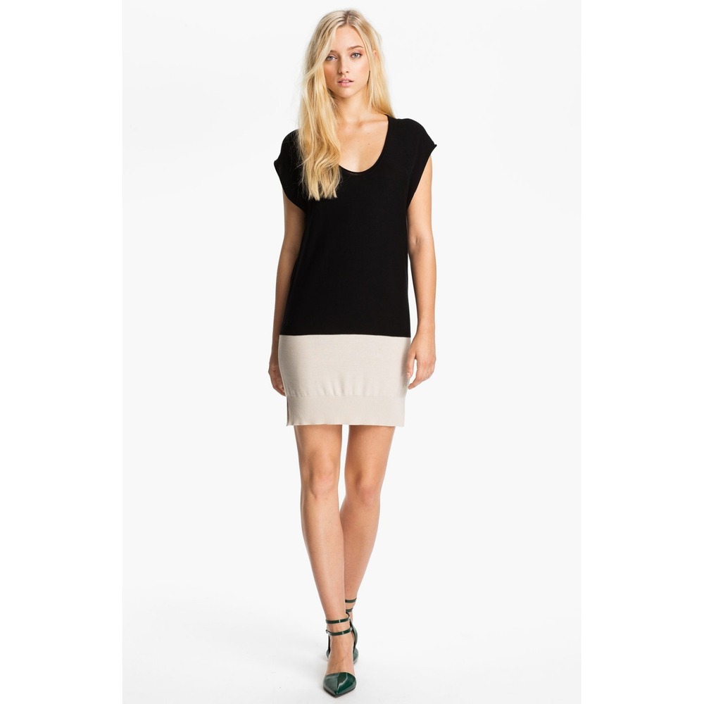 T by Alexander Wang Dress Size X-Small Black Beige Knit ColorBlock